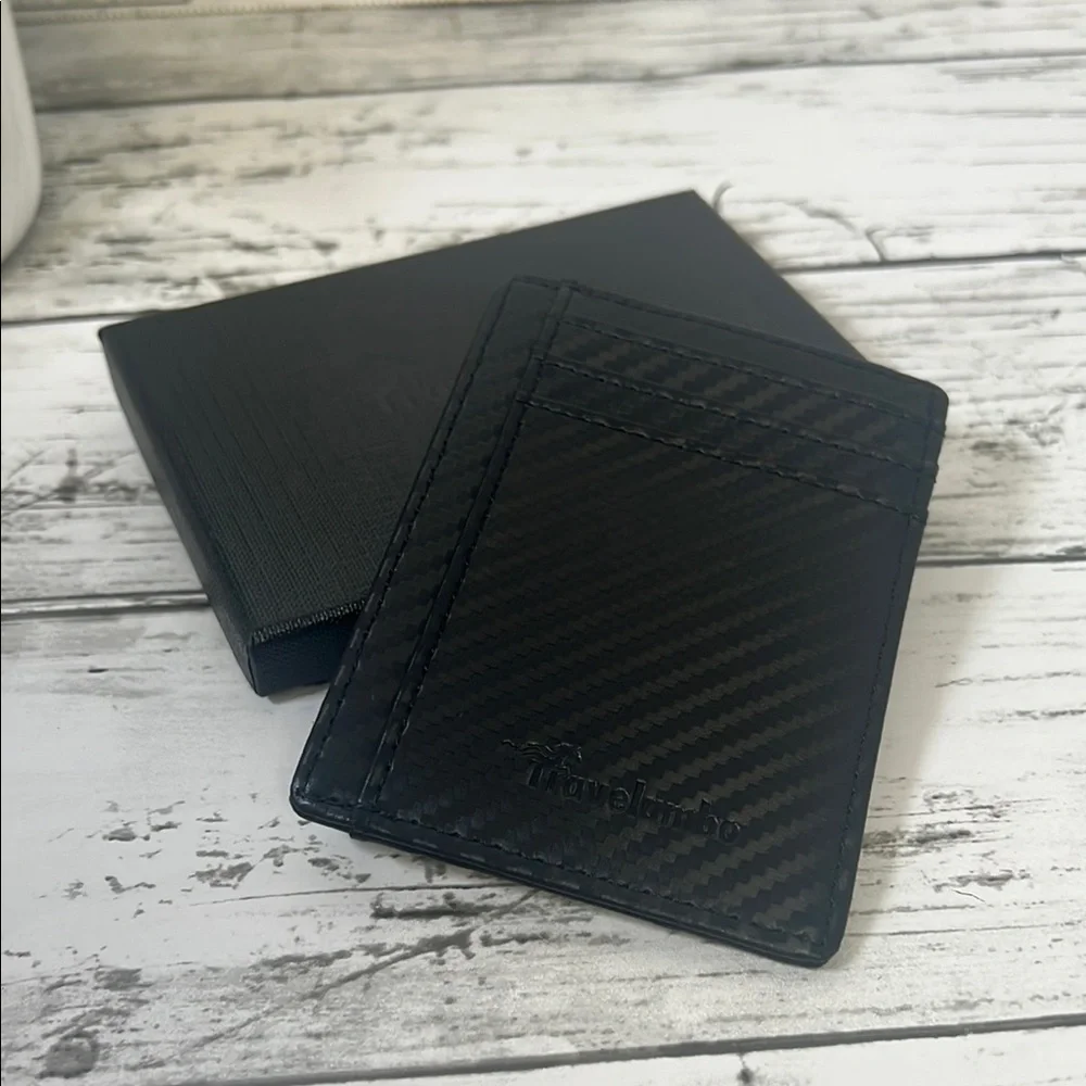 Travelambo Black Leather Card Holder Wallet Slim RFID Blocking